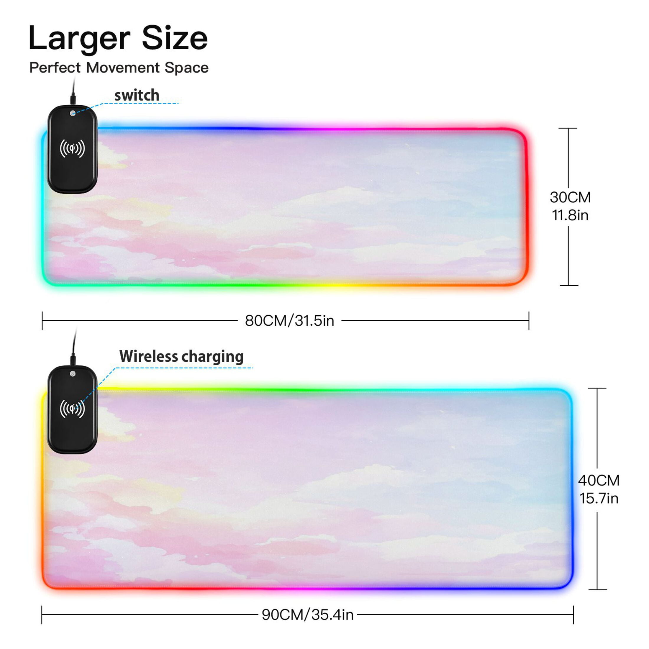 Pink Pattern Glowing Extended Large Gaming Mouse Pad 35.4x15.7in with Wireless Charger and Durable Edges