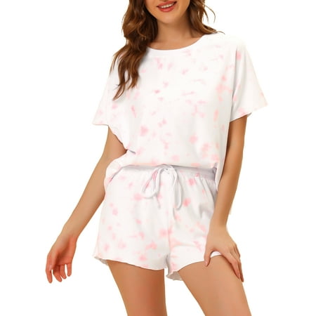 

cheibear Women s Dye Print Pajama Set Short Sleeves and Shorts 2pcs Lounge Sets