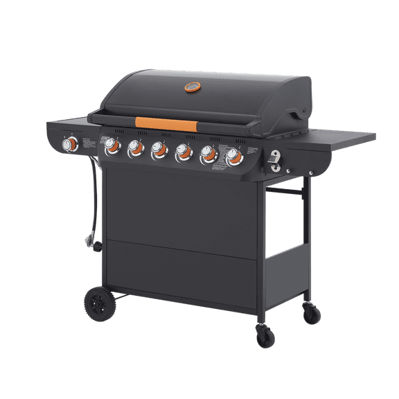 72000 BTU 6-Burner Propane Gas BBQ Grill with Side Burner - Stainless Steel Barbecue with Cast Iron Grates & Side Tables for Outdoor Patio/Backyard/Kitchen