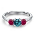 thumbnail image 3 of Gem Stone King 925 Sterling Silver London Blue Topaz and Red Created Ruby Engagement Ring for Women | 1.20 Cttw | Round 5MM | Gemstone November Birthstone | Size 5, 3 of 6