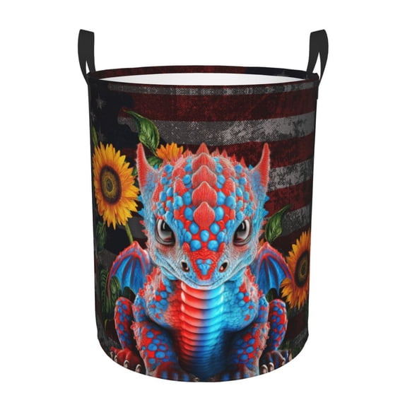 XMXT Collapsible Laundry Basket, Retro Sunflower Dinosaur Pattern Waterproof Laundry Hamper, 40L Multicolor