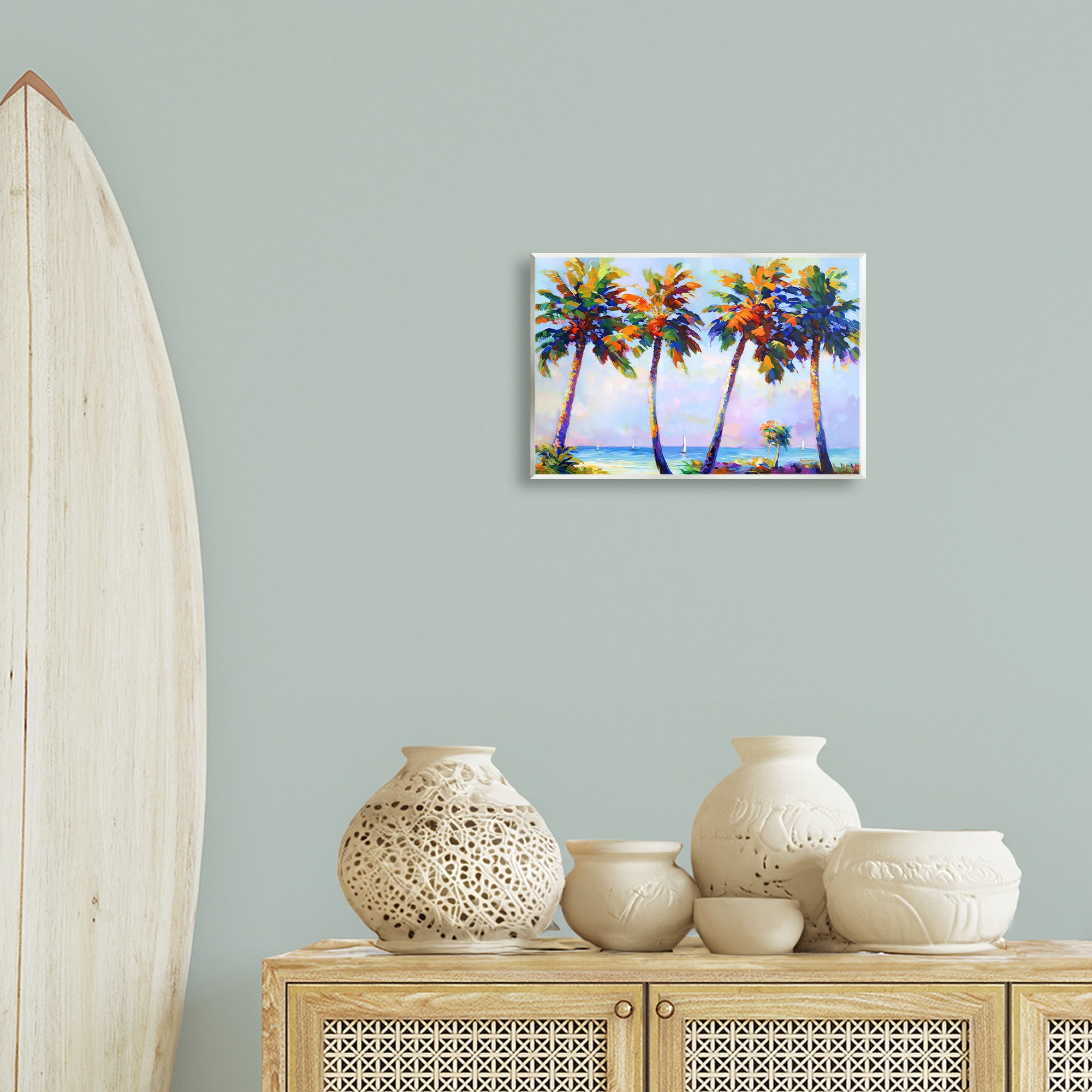 Stupell Industries Palm Trees in Sun Warmth Landscape Painting Unframed Art Print Wall Art, 15 x 10