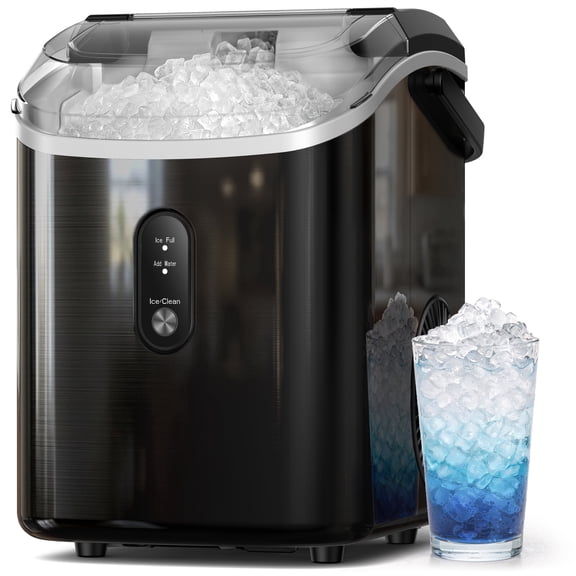 Goosiay 33lb Nugget Ice Maker Countertop, Portable Pebble Ice Machine with Handle, Soft Chewable Pellet, Stainless Steel Black