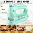 thumbnail image 4 of Electric Hand Mixer with Stainless Steel Whisk Dough Hook Attachment and Storage Bag Handheld Mixer for Baking Cakes Eggs Cream Food Mixers. Turbo Boost/5 Speed Kitchen Blender GREEN, 4 of 14
