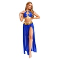 thumbnail image 3 of Zaldita Woman Belly Dance Outfits Hater Neck Backless Cutout Crop Top With Flowy Split Skirts Blue M, 3 of 7