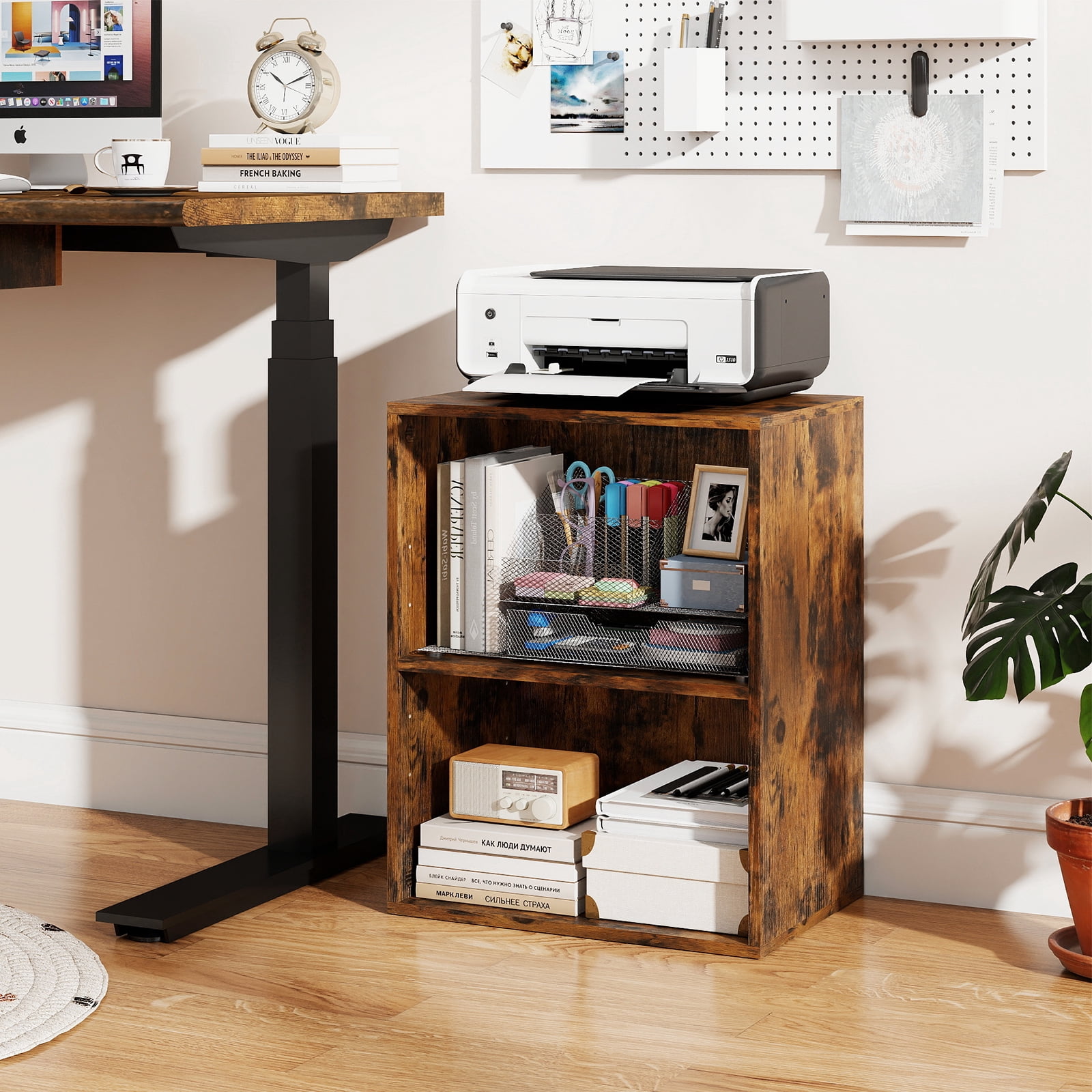 Costway 2-Cube Bookcase with 5-Position Adjustable Shelf, Anti-Toppling Kits for Study Rustic Brown
