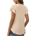 thumbnail image 4 of Njoeus Women's Casual Ruffle Sleeve T-Shirt Solid Round Neck Summer Tops Classic Fitted Knit Blouse Tee Tops S-XXL, 4 of 4
