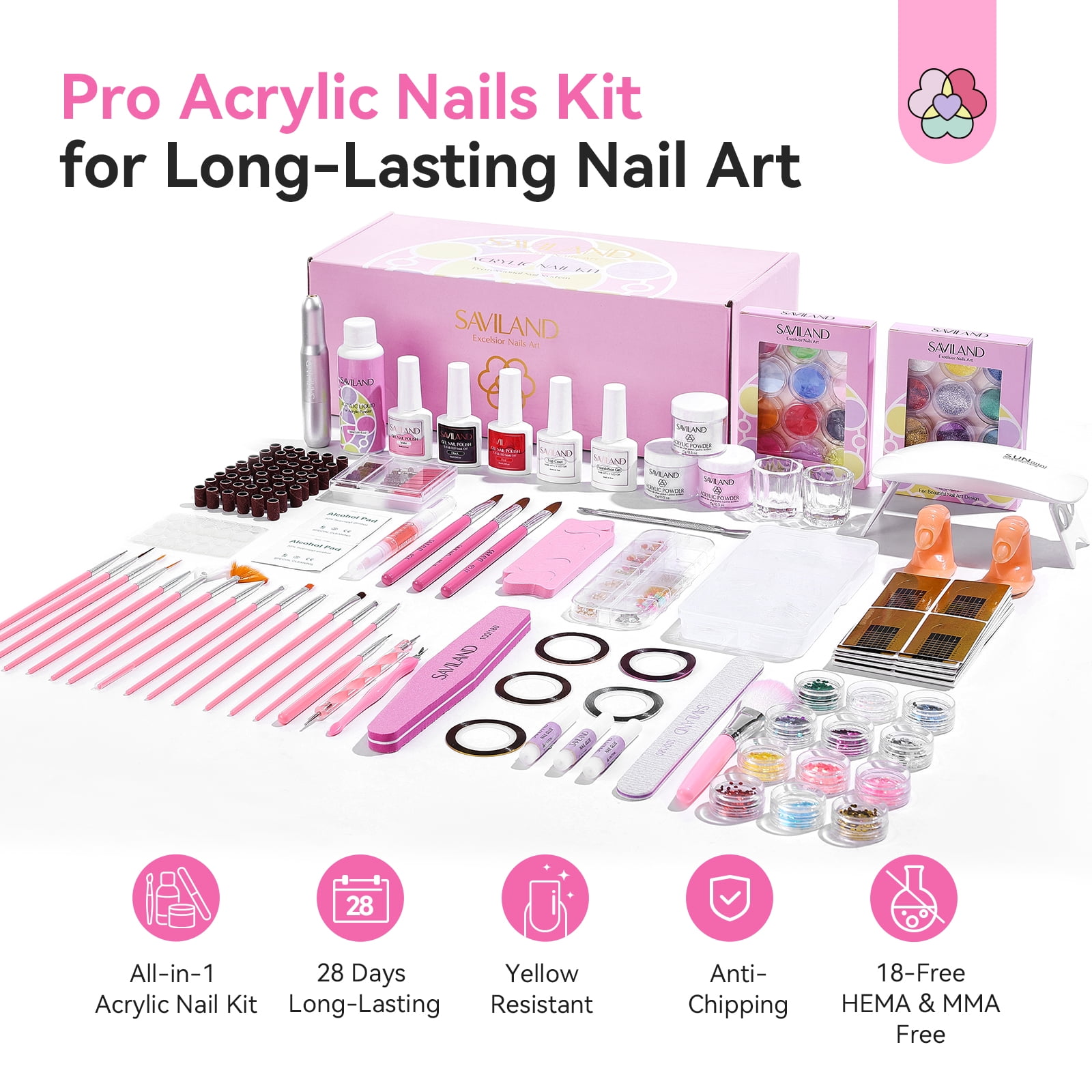 SAVILAND Acrylic Nail Kit with Drill: Professional Nail Kit Acrylic Set for Beginners with Everything Gel Polish U V Light Decorations for Home Salon Gift Set