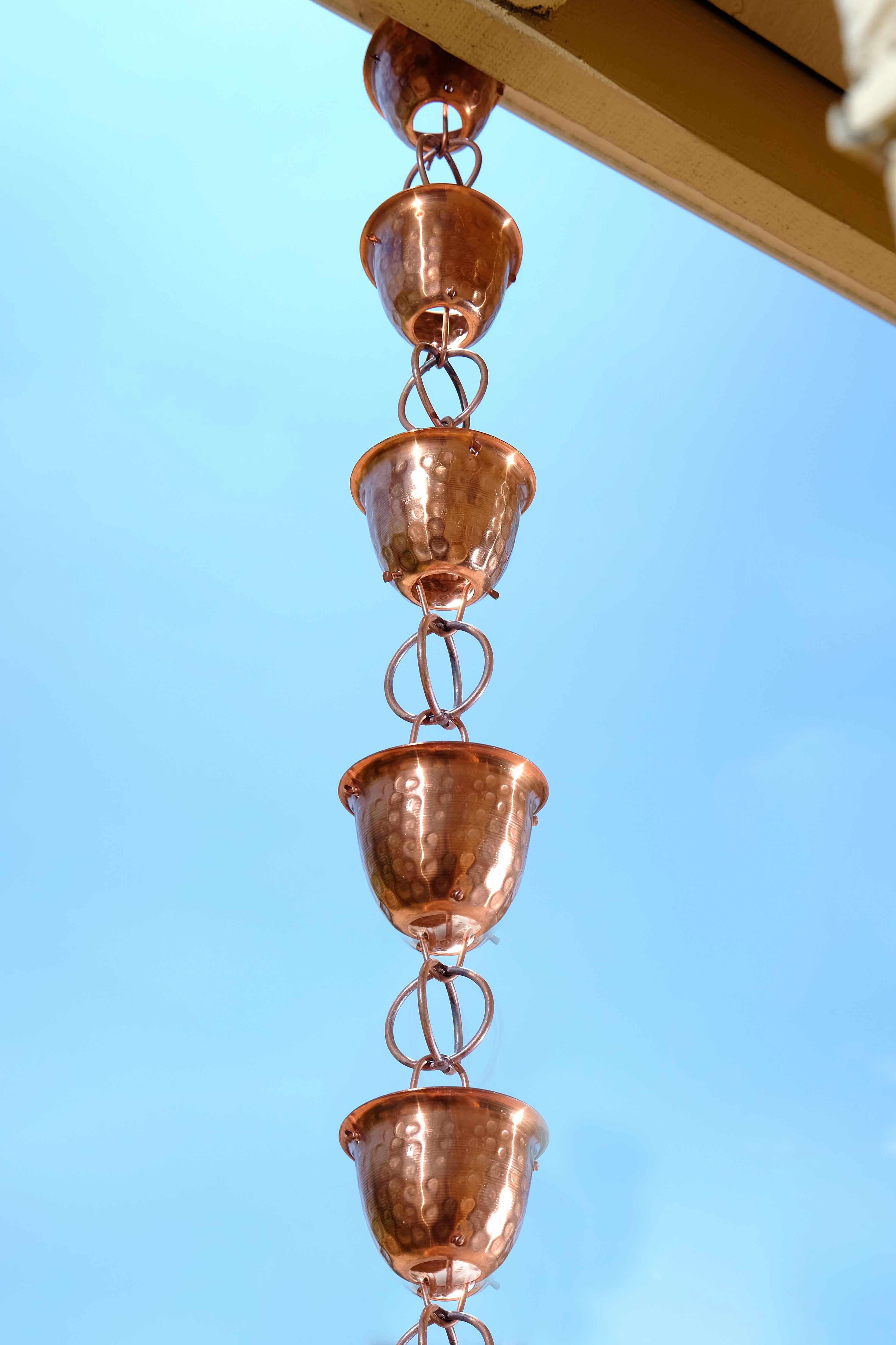 Monarch Rain Chains Pure Copper Hammered Cup Rain Chain Replacement Downspout for Gutters, 8.5 ft L - image 4 of 10