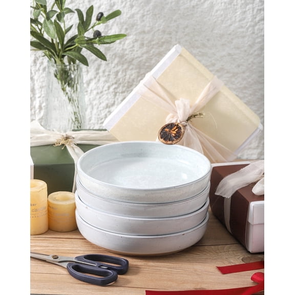 Tikooere ,26OZ Rustic Speckled Two-Tone White & Tan Ceramic Soup Bowl