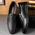 thumbnail image 5 of Mens Breathable Loafers Casual Leather Lightweight Genuine Summer Slip-on Hollow Business Outdoor Shoes Black 11 US, 5 of 7