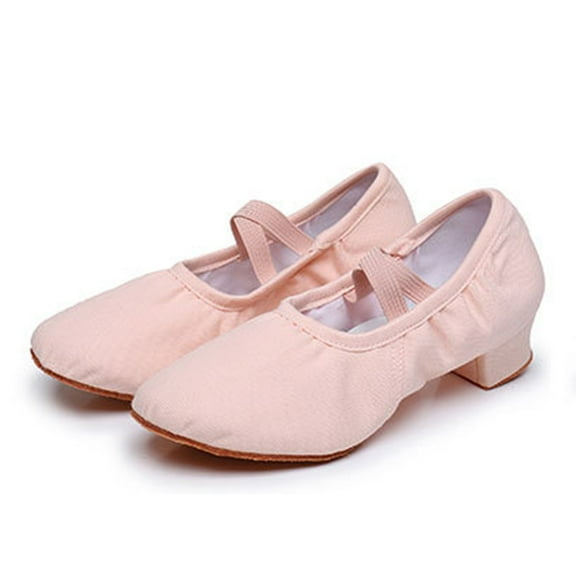 Xfvqtps Womens Latin Dance Shoes Low Heel Cross Elastic Straps Close Toe Ballroom Salsa Canvas Dance Shoes Pink