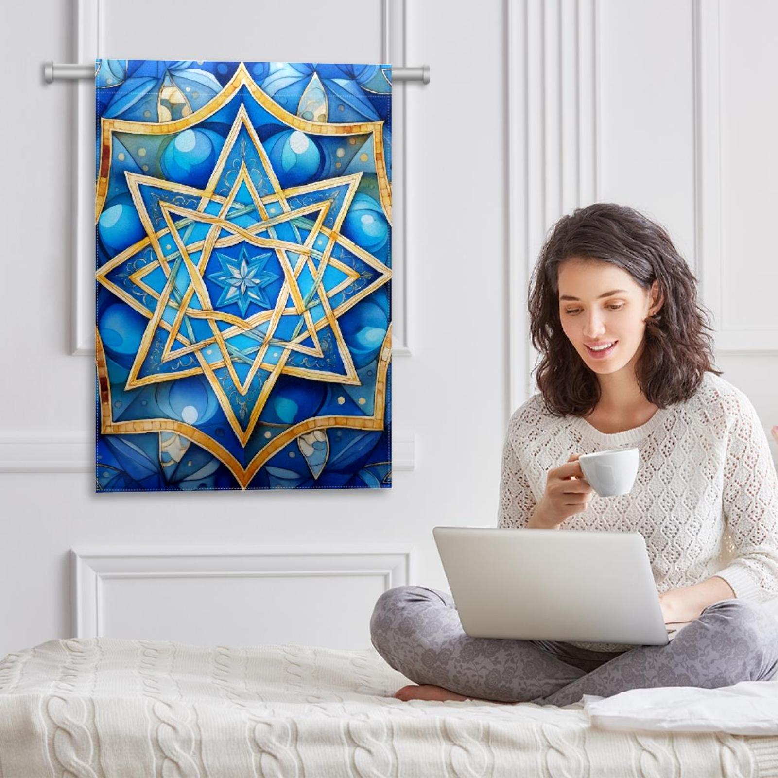 Welcome Star of David Art Blue Pattern Garden Flag, Vertical Double Sided Small House Flag, Yard Farmhouse Outdoor Deck Veranda Lawn Decor 28x40 Inch