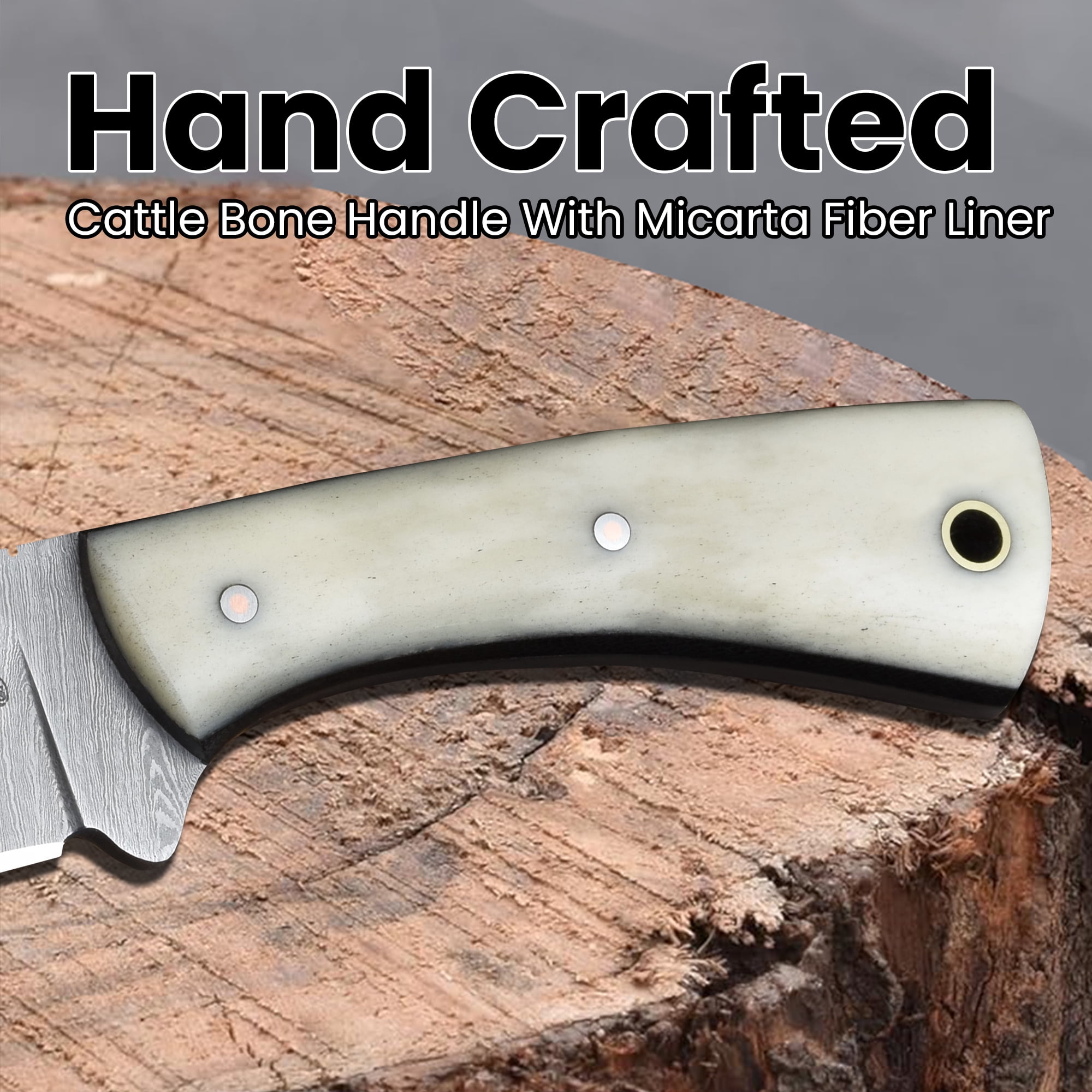 Knives Ranch 4402 Damascus Steel Fixed Blade Knife with Bone Handle – Hand Forged Hunting Knife, Razor Sharp Outdoor Camping Survival Knife
