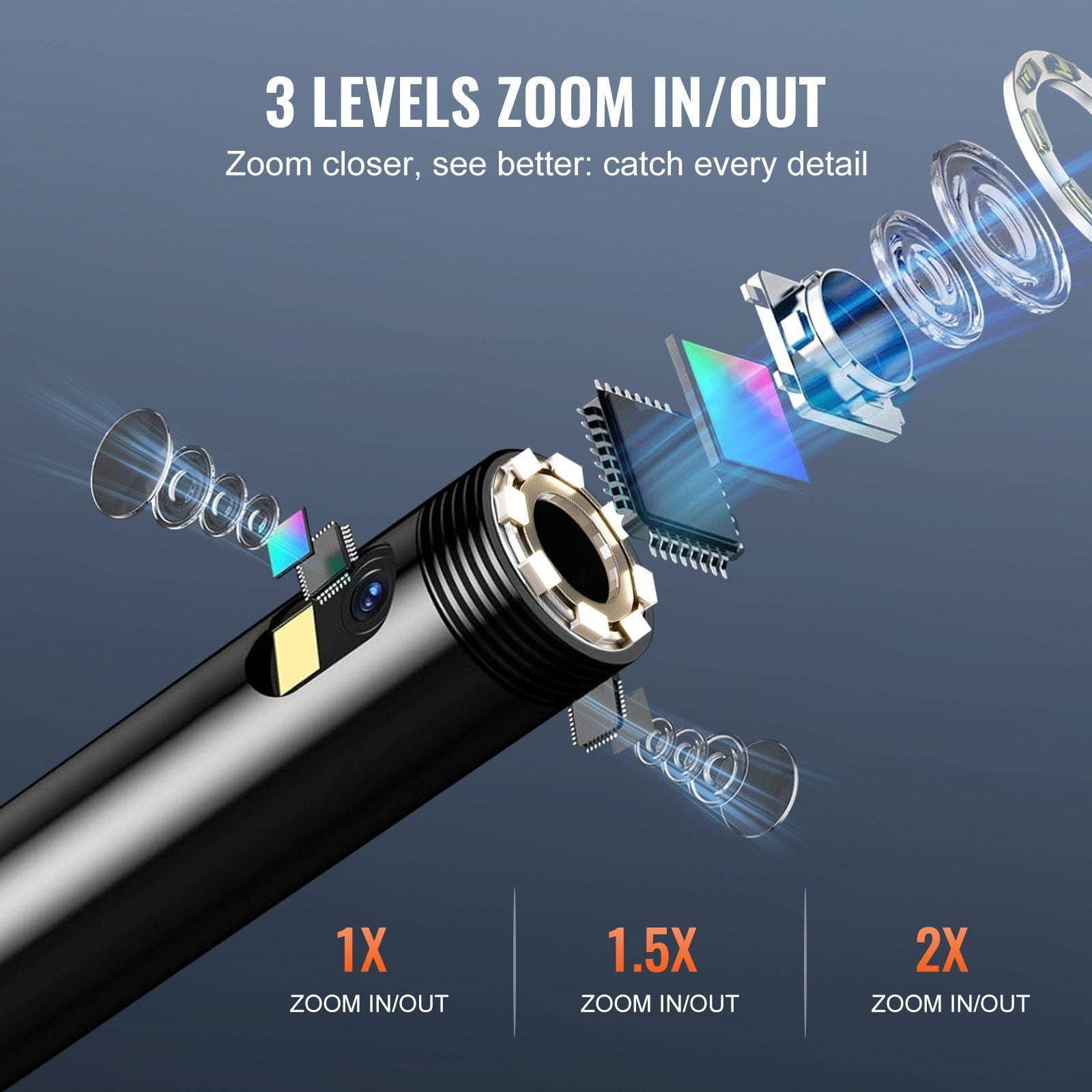 5 Inch 1080P Endoscope Camera with Light Triple Lens Industrial Borescope 8 Plus 2 Lights IP67 Waterproof Snake Camera for Automotive Plumbing 16.4FT Cable 32GB Card