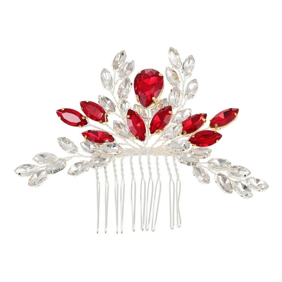 Bridal Hair Comb Tiara Wedding Headpiece for Bride Women Decor Decorate Side Rhinestones Miss Women's Dinner Party Red
