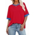 thumbnail image 3 of qolati Plus Size Summer Tops for Women Oversized Short Sleeve Shirts Dressy Casual Crew Neck Tshirts Fashion Color Block Tunics Blouse, 3 of 6