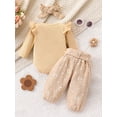 thumbnail image 3 of Suealasg Baby Girl Outfit Newborn Girl Spring Fall 4Pcs Clothes 3 6 12 18 24 Months Infant Girl Long Sleeve Ribbed Romper Daisy Print Pants Belt Headband Sets, 3 of 6