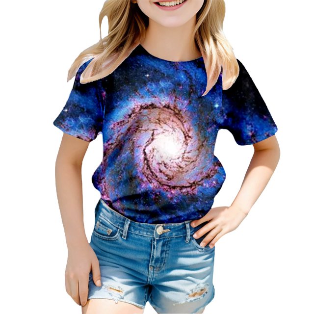 Icvfdpl T-Shirts Filles Retour à l'École, Imprimé Étoilé Col Rond Manches Courtes T-Shirt Haut Respirant Mode Urbaine 4-5 Ans