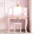 thumbnail image 4 of Gymax Ensemble Table de Maquillage et Chaise Coiffeuse Princesse et Miroir Tri-Pli Rose, 4 of 10