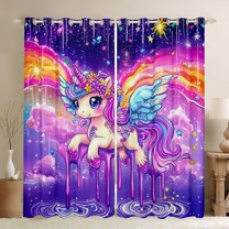 Homewish Colorful Lovely Unicorn Black Out Curtains,Starry Sky Curtains Pack of 2 (42x63 Each),Cartoon Rainbow Wings Bedroom Curtains For Girls Kids,Luxury Bedroom Decor