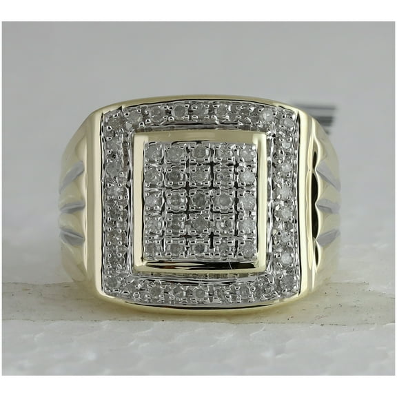 10K Yellow Gold Mens Round Diamond Square Cluster Ring 1/2 Cttw, Mens Size: 7-13