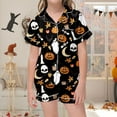 thumbnail image 4 of MEZZALL Kids Halloween Pumpkin Pattern PJs Set Lapel Collar Short Sleeve Shirt Tops Elastic Waist Shorts Girls Nightwear Trendy Pajamas Sets, 4 of 6