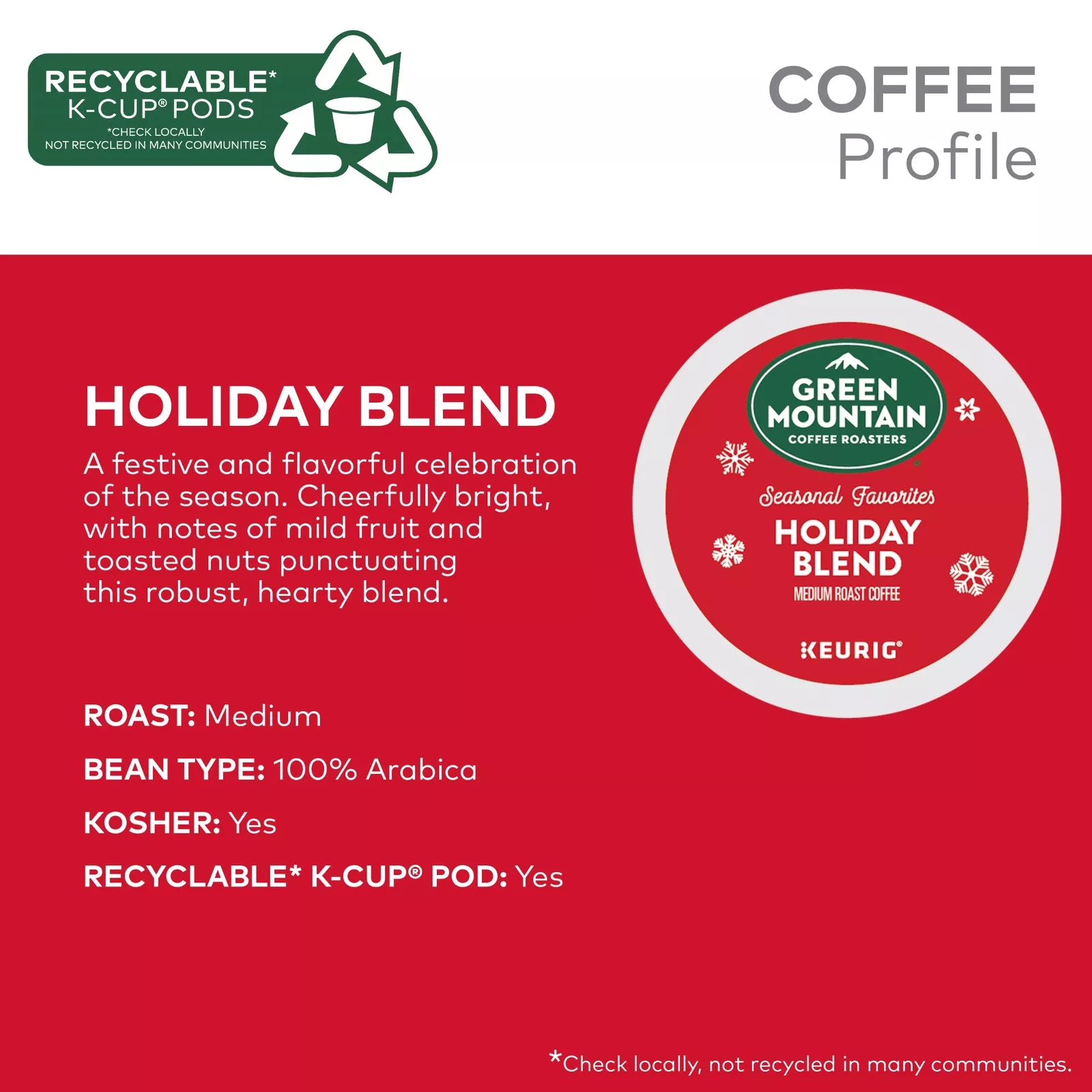 Green Mountain Coffee Roasters Holiday Blend, 96 K-Cups Pods