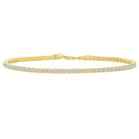 Art And Molly Jewelry 925 Sterling Silver Thin Tennis Bracelet 925 Sterling Silver Thin Tennis Bracelet With Cubic Zirconia Gold Tone