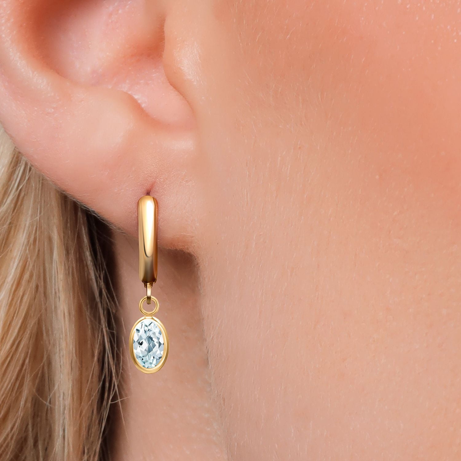 Gem Stone King 14K Yellow Gold Sky Blue Aquamarine Earrings for Women | 1.5 Cttw | Gemstone Birthstone | Oval 7X5MM | Fine Jewelry Gifts for Women Mom Wife Her