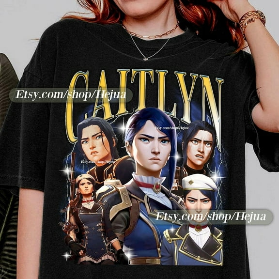 Caitlyn Arcane T-Shirt Unisex Vintage Streetwear Shirt Anime Apparel fanmerch lol Merchandise Fan gift