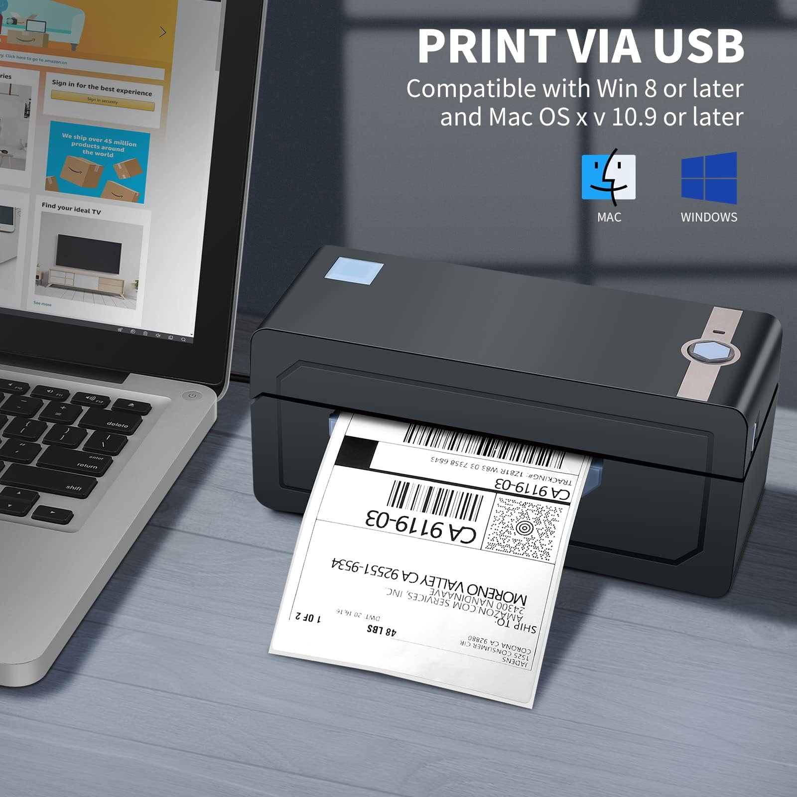 Thermal Shipping Label Printer - Wireless 4x6  Compatible With Android Windows & Widely For Shopify Etsy Usps(blue)
