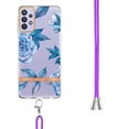 thumbnail image 3 of Flower Pattern Case for Samsung Galaxy A23 5G, Detachable Shoulder Strap Lanyard Crossbody Slim Lightweight Floral Cover with Soft Silicone Shockproof Drop Resistant Case,Blue Flower, 3 of 7