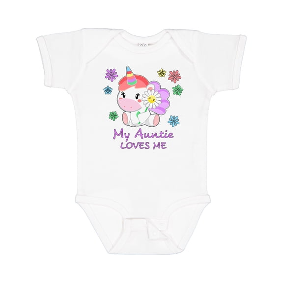 Inktastic My Auntie Loves Me- cute unicorn Boys or Girls Baby Bodysuit
