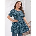thumbnail image 5 of SHOWMALL Women's Plus Size Tunic Tops to Wear with Leggings Flowy Babydoll Shirts Blouses for Women Work & Casual Blue Flowers 3X, 5 of 5