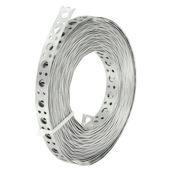 Uxcell Galvanized Pipe Strap, 1 Pcs 0.47 Inch x 33 FT 0.6mm Thickness Metal Strapping with Holes Bendable Pipe Hanger Strap for Pipe Supports Hanging, Silver Tone