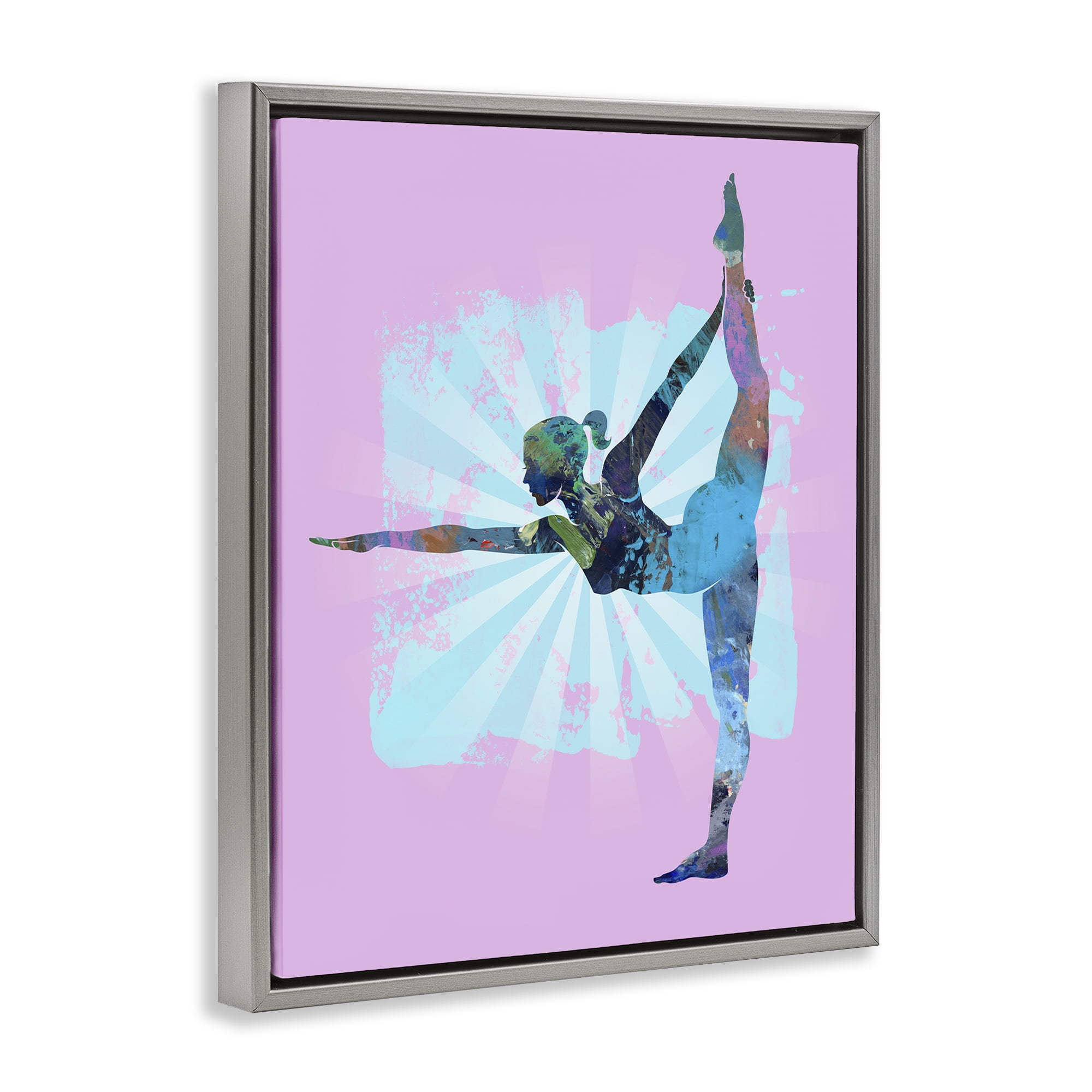 Stupell Industries Stretching Mindful Exercise Sports Painting Gray Floater Framed Canvas Art Print Wall Art, 25 x 31