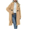 thumbnail image 3 of Fnooota Womens Fleece Jacket, Mid-Length Lapel Solid Color Warm Winter Outerwear Khaki Size S-2XL, 3 of 10