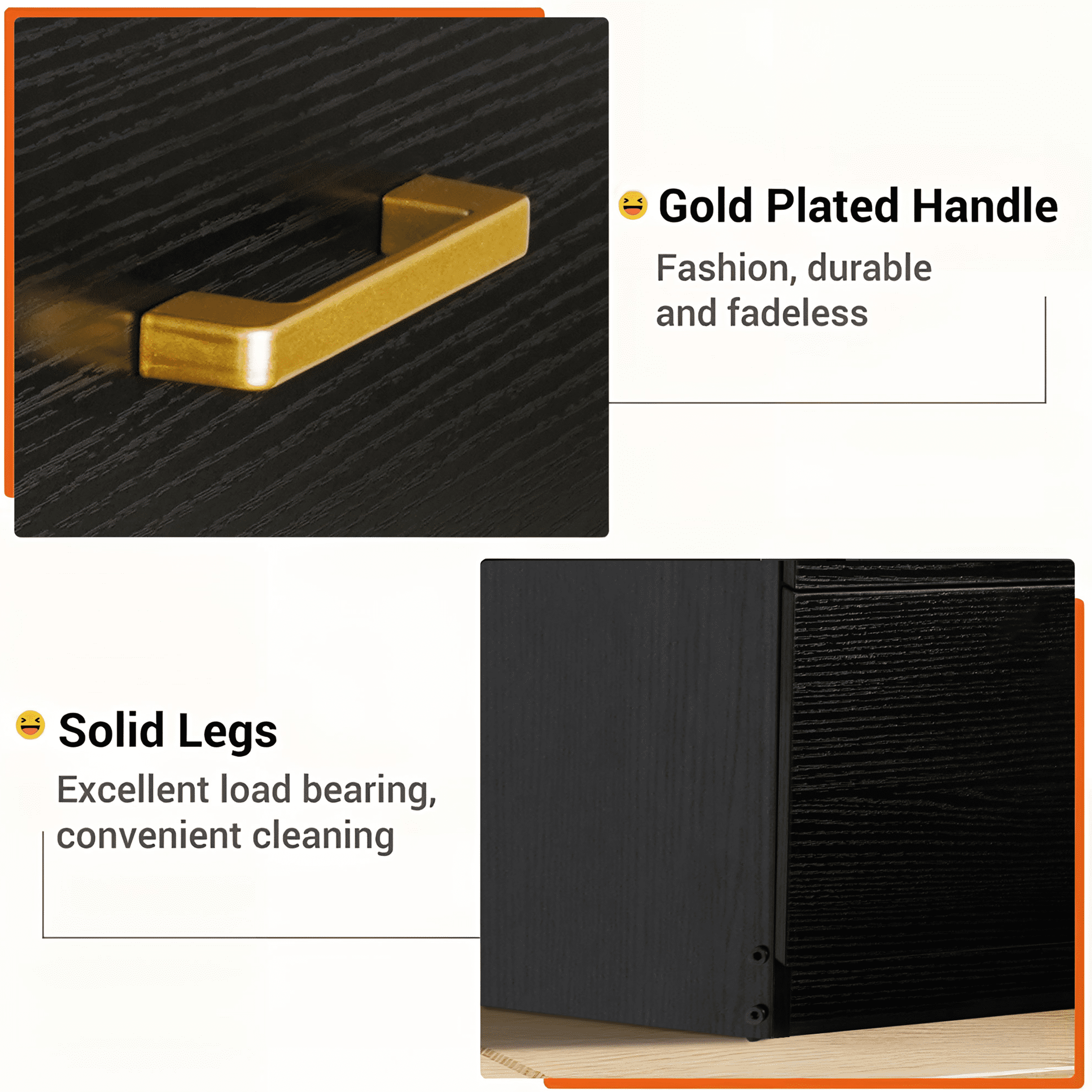 UHOMEPRO Nightstand, Modern 3 Drawer Nightstand, Black Nightstand with Gold Handle, Wooden Side Table Storage Cabinet Unit for Bedroom/Living Room/Small Space