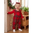 thumbnail image 3 of Loicainy Infant Baby Girl Christmas Romper 3 6 9 12 18 Months Long Sleeve Plaid Patchwork Bodysuit Headband, 3 of 9