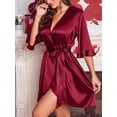 thumbnail image 3 of Avidlove Women's Satin Robe Ruffle Sleeve Short Belted Kimono Bathrobe Lingerie Bridesmaids Sleepwear, 3 of 8