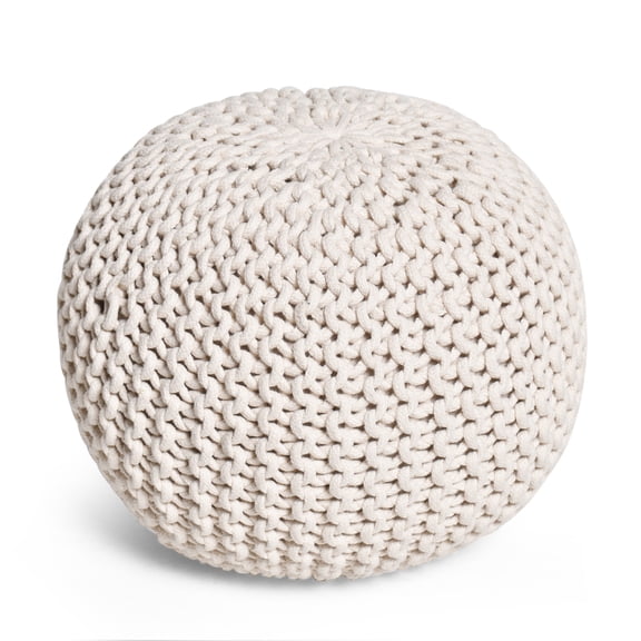 GDF Studio Poona Handcrafted Modern Cotton Pouf, Ecru