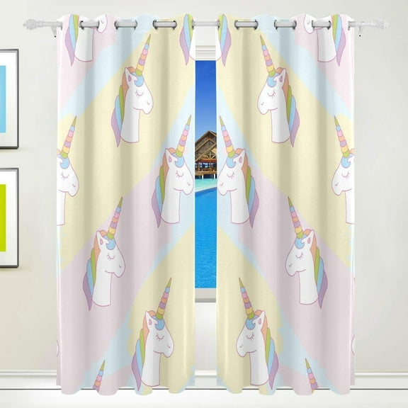 Coolnut Window Curtain Panels Unicorn in Bubble Gum Color Pastel Grommet Top Room Darkening Thermal Insulated Blackout Window Treatment Drapes 2 Panels W55 x L84 In