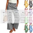 thumbnail image 4 of Women's Cotton Blend Plaid Wide Leg Pants with Pockets, Mid Rise Elastic Waist, Pockets Trousers, Casual Business Lounge Outdoor Wear, Womens Trousers | VerBelle,Blue M, 4 of 8