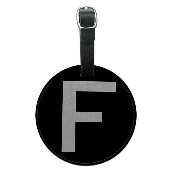 Letter F Initial Black White Round Leather Luggage ID Tag Suitcase Carry-On