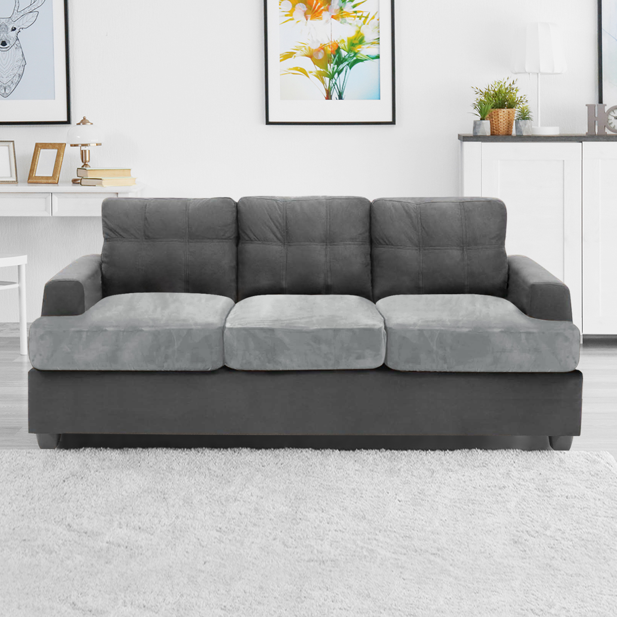 DONGPAI Stretch 3Piece Velvet T Shape Cushion Sofa Seat Slipcover