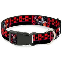 DC Comics Pet Collar, Dog Collar Plastic Buckle, Harley Quinn Bomb Poses Suits Black Purple Red, 9.5 to 13 Inches 1.0 Inch Wide