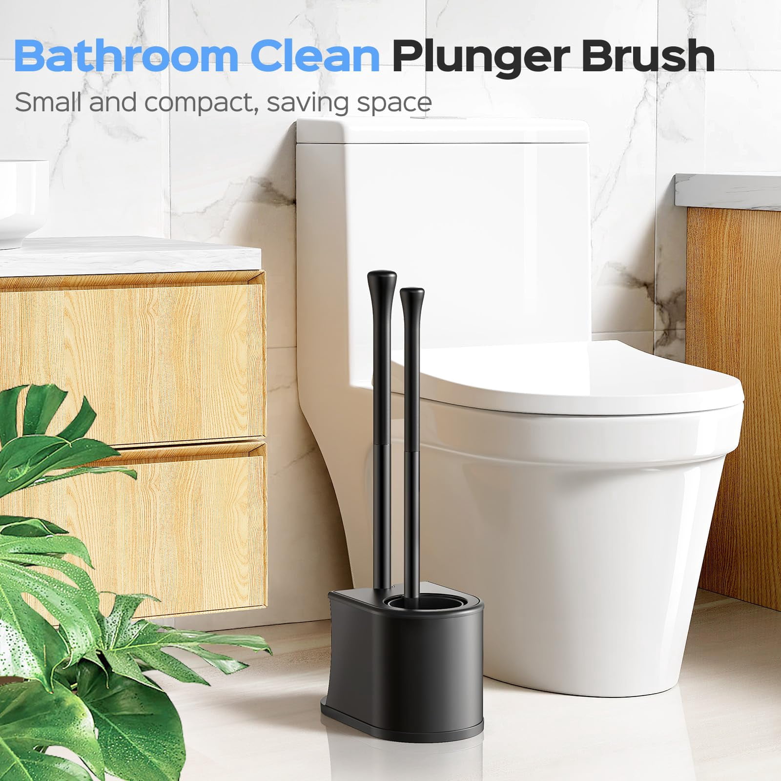 Toilet Plunger and Brush Set 2-in-1 Stainless Steel Black-1 for Bathroom Cleaning
