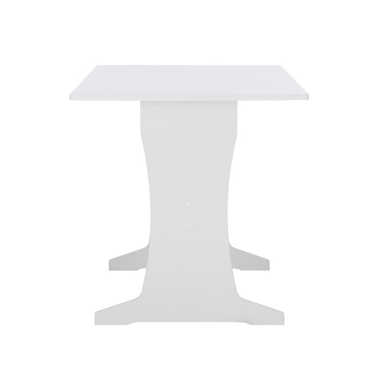 Linon Stella Corner Dining Breakfast Nook with Storage, Table and Bench,  Seats 5, White Finish with Beige Fabric 