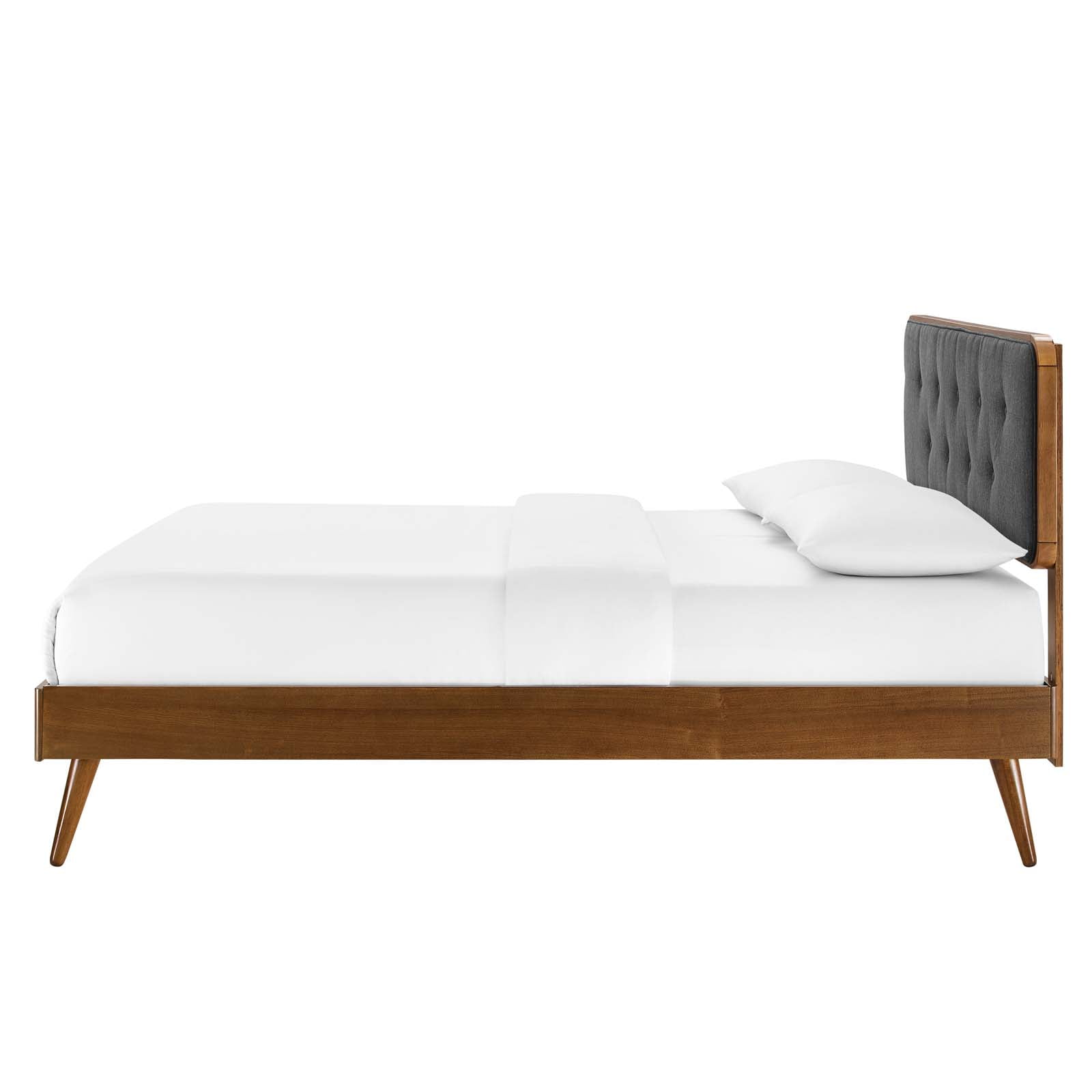 Platform Bed Frame, King Size, Wood, Brown Walnut Grey Gray, Modern Contemporary Urban Design, Bedroom Master Guest Suite